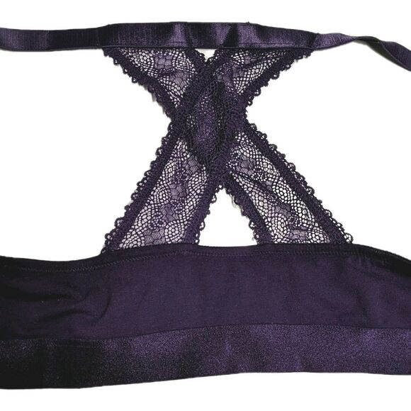 Cacique Bra 38DDD Boost Plunge Lace Back & Trims Cross Back Purple 38 DDD Front - Picture 4 of 9
